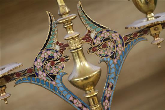 A pair of 19th century French ormolu and champleve candelabra